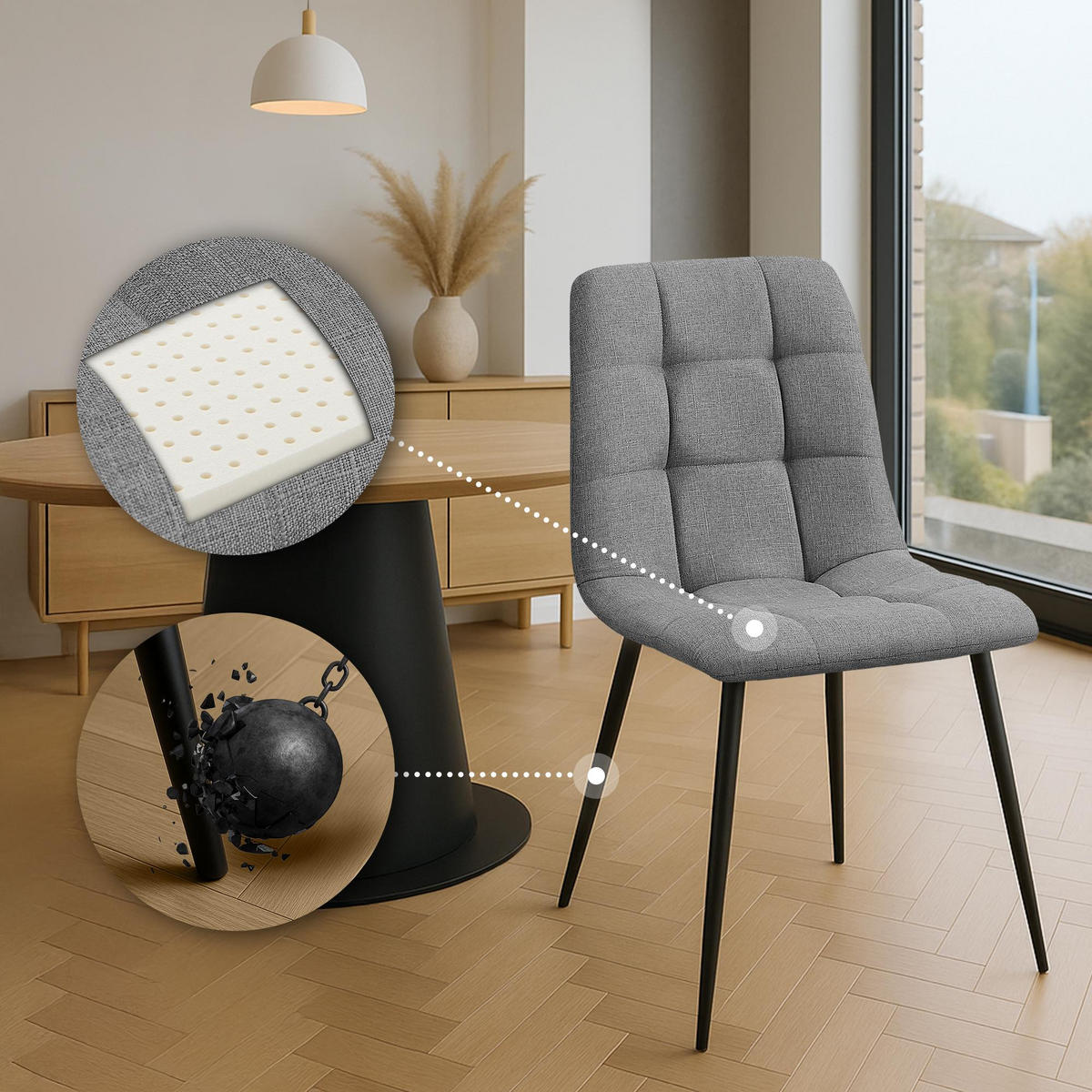 STUHL 2er Set Stoff Grau - Schwarz/Grau, Textil/Metall (45/84/55cm) - CLP