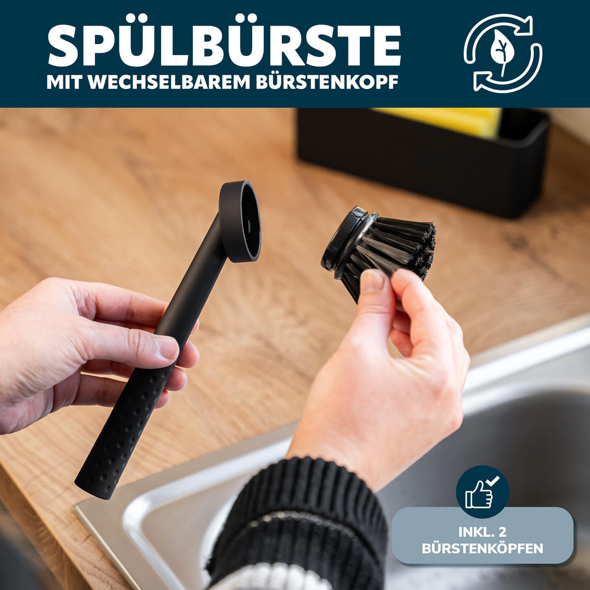 SPÜLBECKEN-SET, schwarz, Kunststoff - Schwarz, Kunststoff (20.5/21/7cm) - eluno