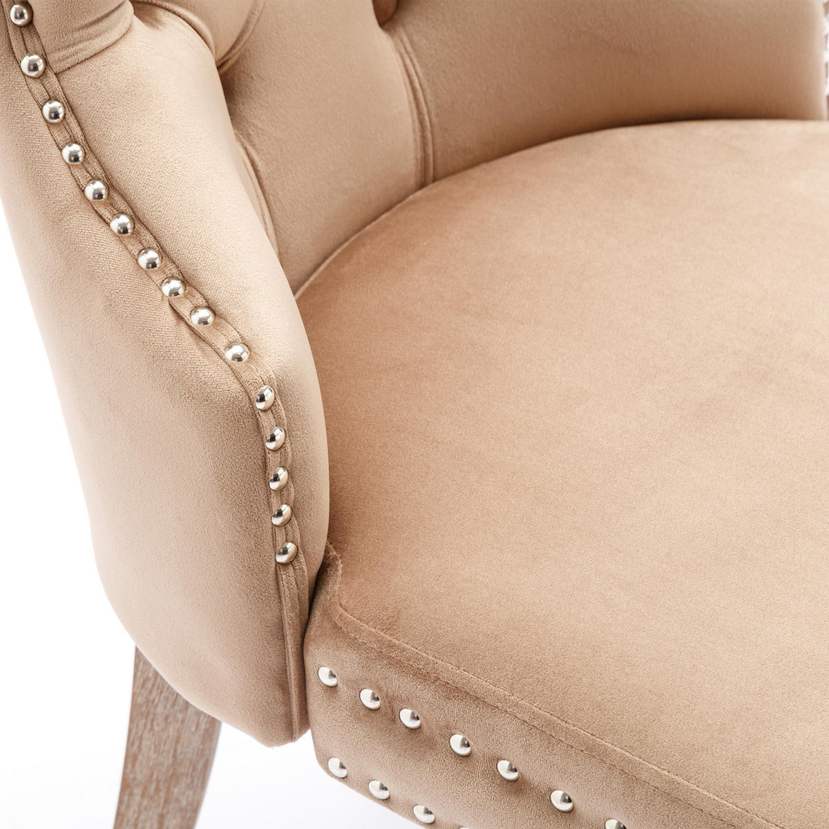 WOHNZIMMER STÜHLE mit Türklopfer, Nagelkopfbesatz und Massivholzbeinen, Braun - Braun, Textil (53.5/95/64cm) - EVRYAE