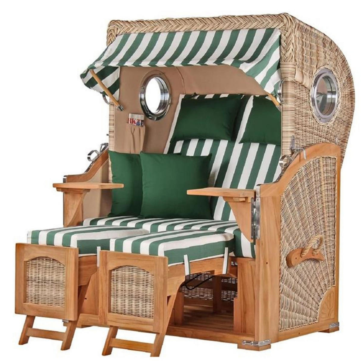 STRANDKORB Düne Komplettset - Braun/Grün, Naturmaterialien/Metall (125/170/80cm) - Mr. Deko