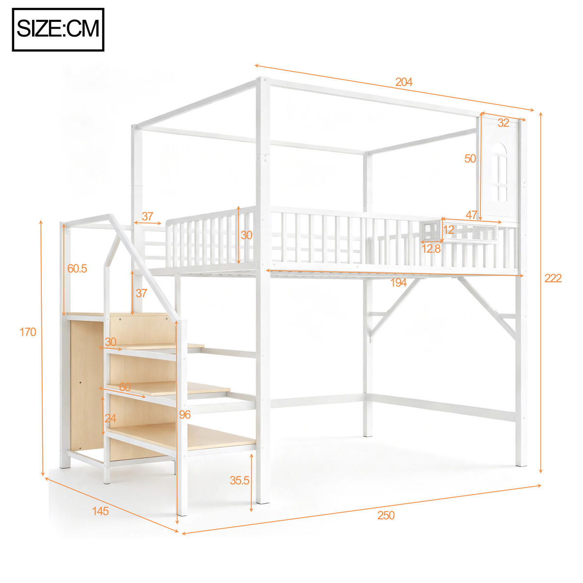 HOCHBETT 140/200 cm Metall mit Dachdesign, DE-41586, in Weiß - Weiß, Metall (140/200cm) - ComfortXL