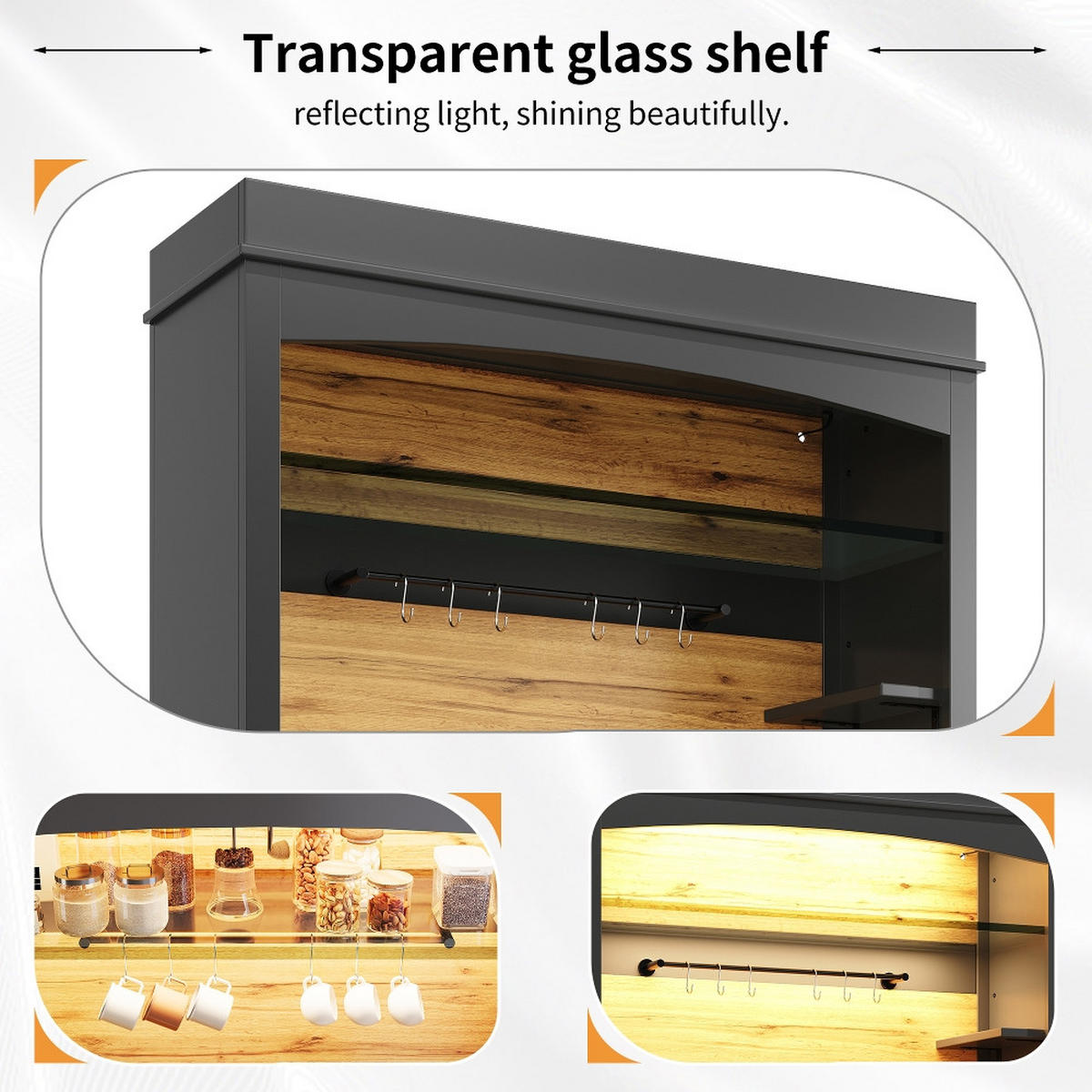 KÜCHENSCHRANK MIT LED-BELEUCHTUNG, Anrichte, MDF, Schwarz, 107/184/43 cm - Schwarz, Kunststoff (47/104/184cm) - Rolipo