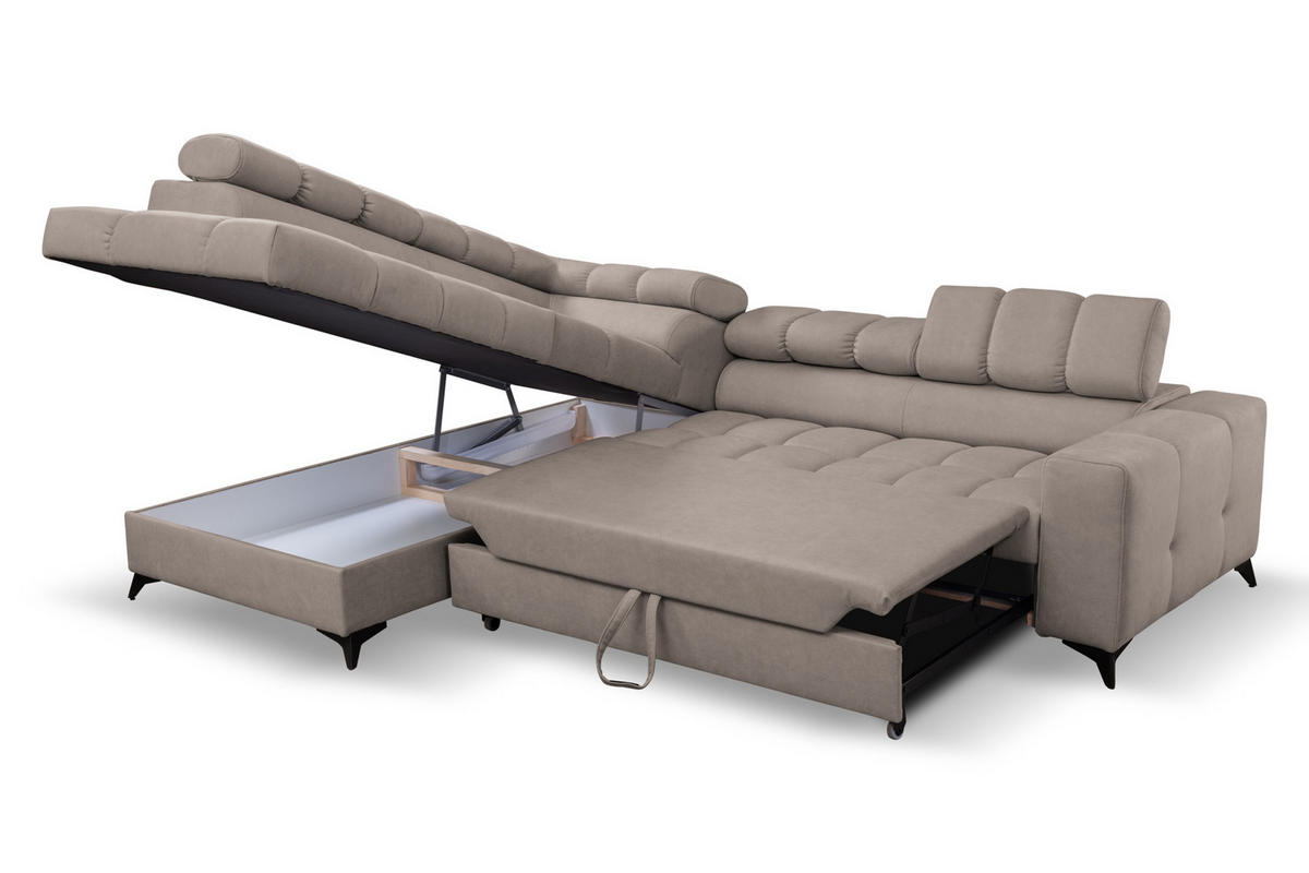 ECKSOFA Andrea L-Form mit verstellbaren Kopfstützen Schlaffunktion Bettkasten 267 cm links beige - Beige, Kunststoff (106/267cm) - Margaret Hadas24