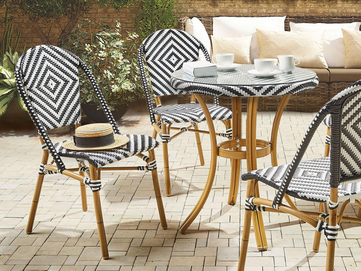 STUHL 4er-Set PE Rattan schwarz/weiß Rifreddo - Schwarz/Weiß, Kunststoff (46/88/55cm) - Beliani