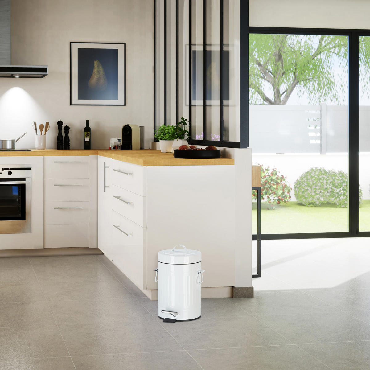 TRETEIMER - Weiß, Kunststoff/Metall (22/32.5/25cm) - Relaxdays