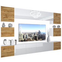 WOHNZIMMERWAND Schrankwand mit LED Eiche Wotan / Weiß - Beige/Weiß, Holz (300/180/36cm) - B BELINI GROUP