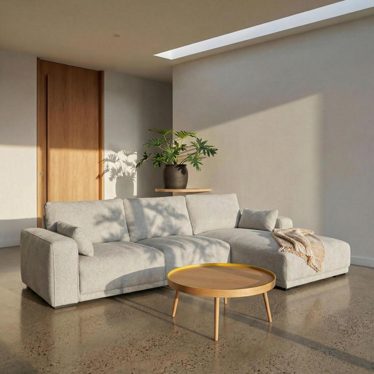 ECKSOFA Webstoff Grau - Schwarz/Grau, Holz/Textil (305/105cm) - Furnhouse