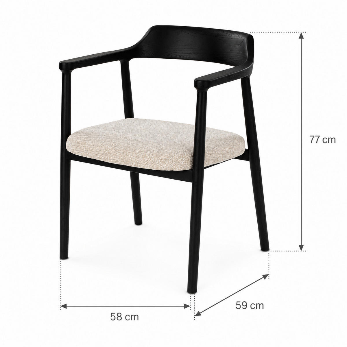 ESSZIMMERSTUHL Bergen, Schwarzes Eichenholz + beiger Stoff - Beige/Schwarz, Holz (58/77/59cm) - WOODEK