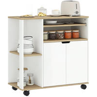 KÜCHENWAGEN 80/40/82 cm in Naturfarben/Weiß mit Rollen und Schrank - Weiß, Holz (80/82/40cm) - Flora Grace