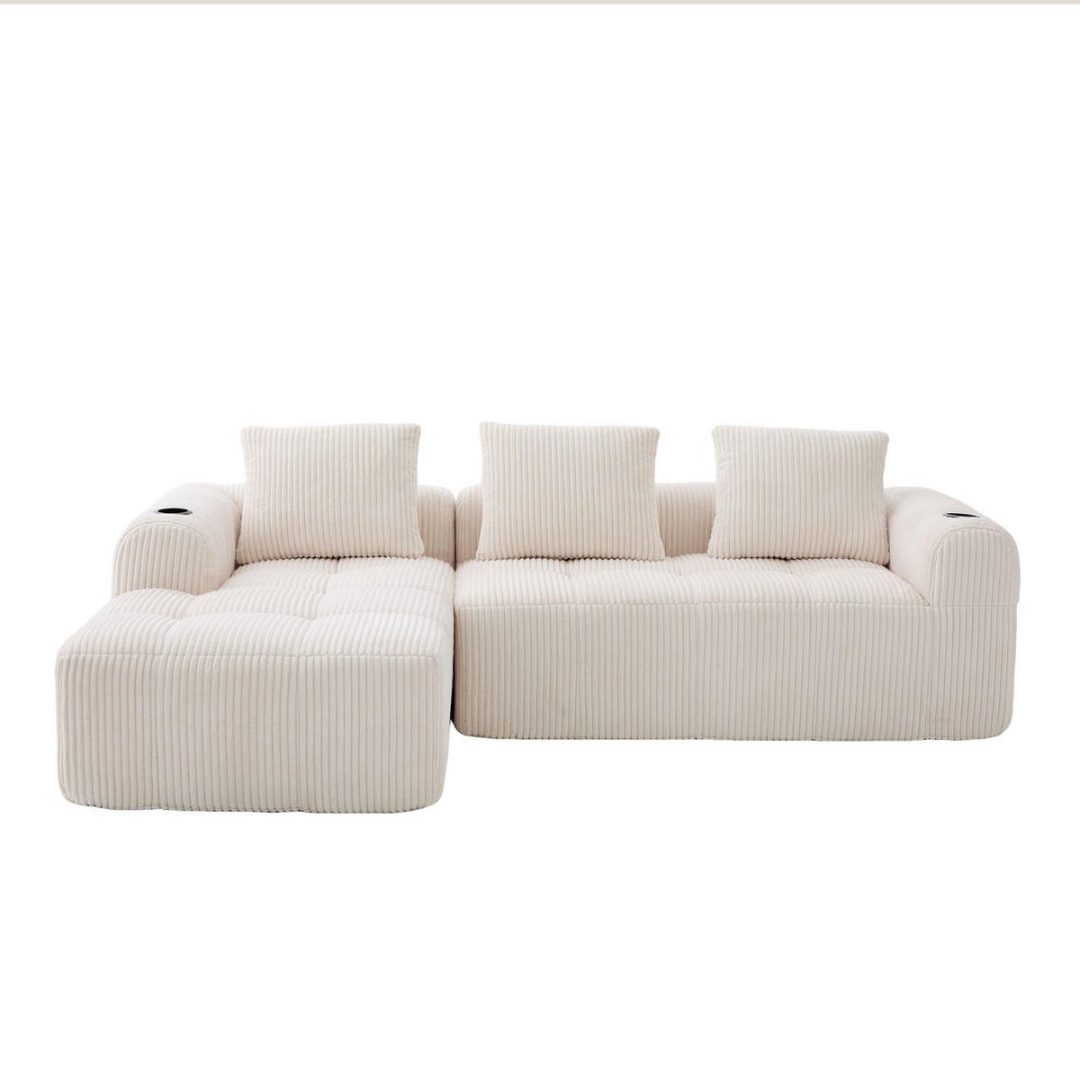 ECKSOFA mit Seitentasche und Getränkehalter, inkl. Kissen, Beige - Beige, Textil (253/61/158cm) - Kaket