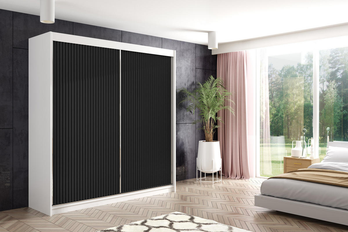 KLEIDERSCHRANK RYFLOX mit LED - 200 - Weiß|Schwarz - Schwarz/Weiß, Holzwerkstoff (200/215/61cm) - ALTDECOR