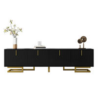 TV-SCHRANK 160/38/44,5 cm schwarz mit goldenen Griffen und verstellbaren Füßen - Schwarz, Holzwerkstoff (160/44.5/38cm) - OKWISH