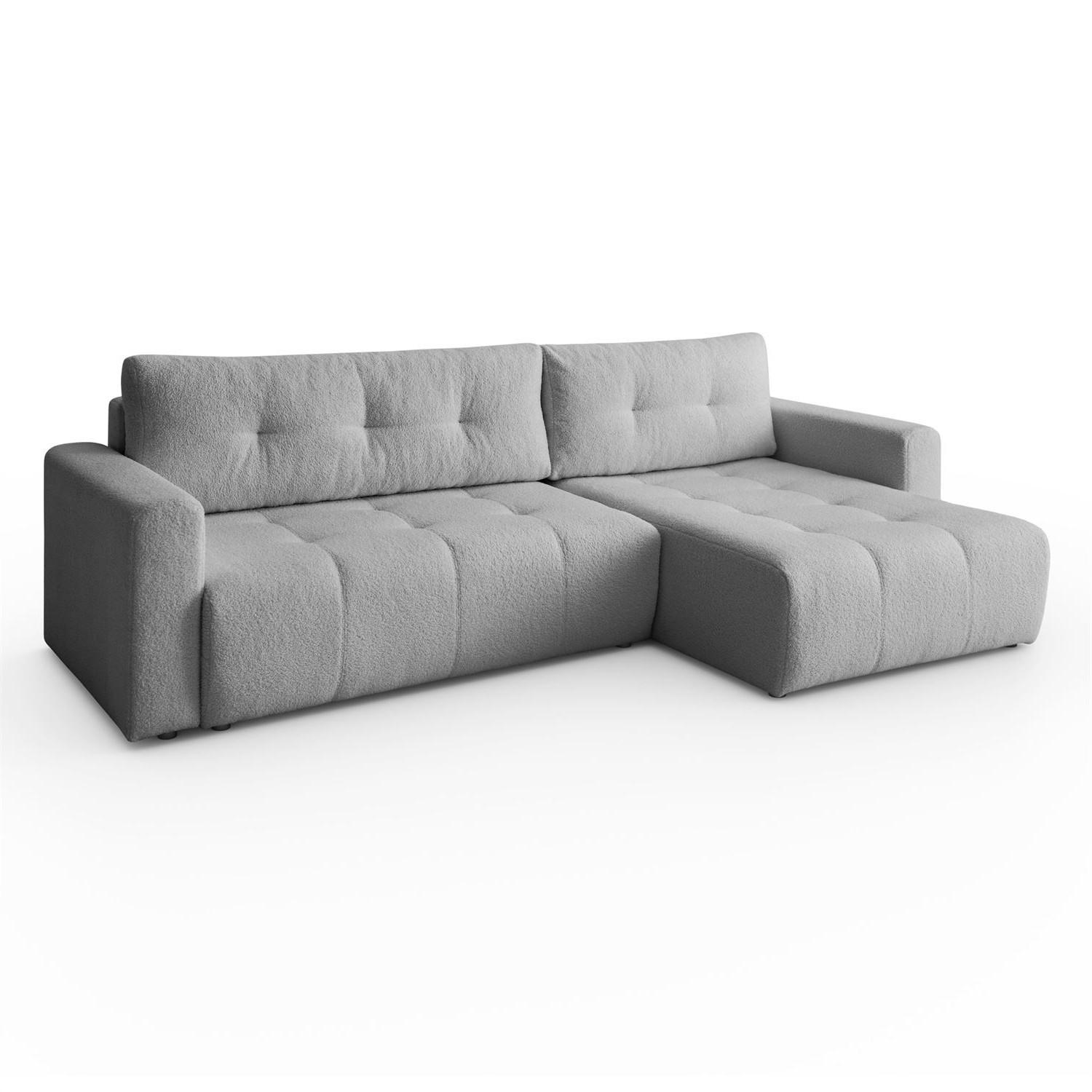ECKSOFA VIENNA Stil Bettkasten und Funktionalität Bouclé Grau Rechts - Grau, Holz (261/143cm) - Kaiser Möbel