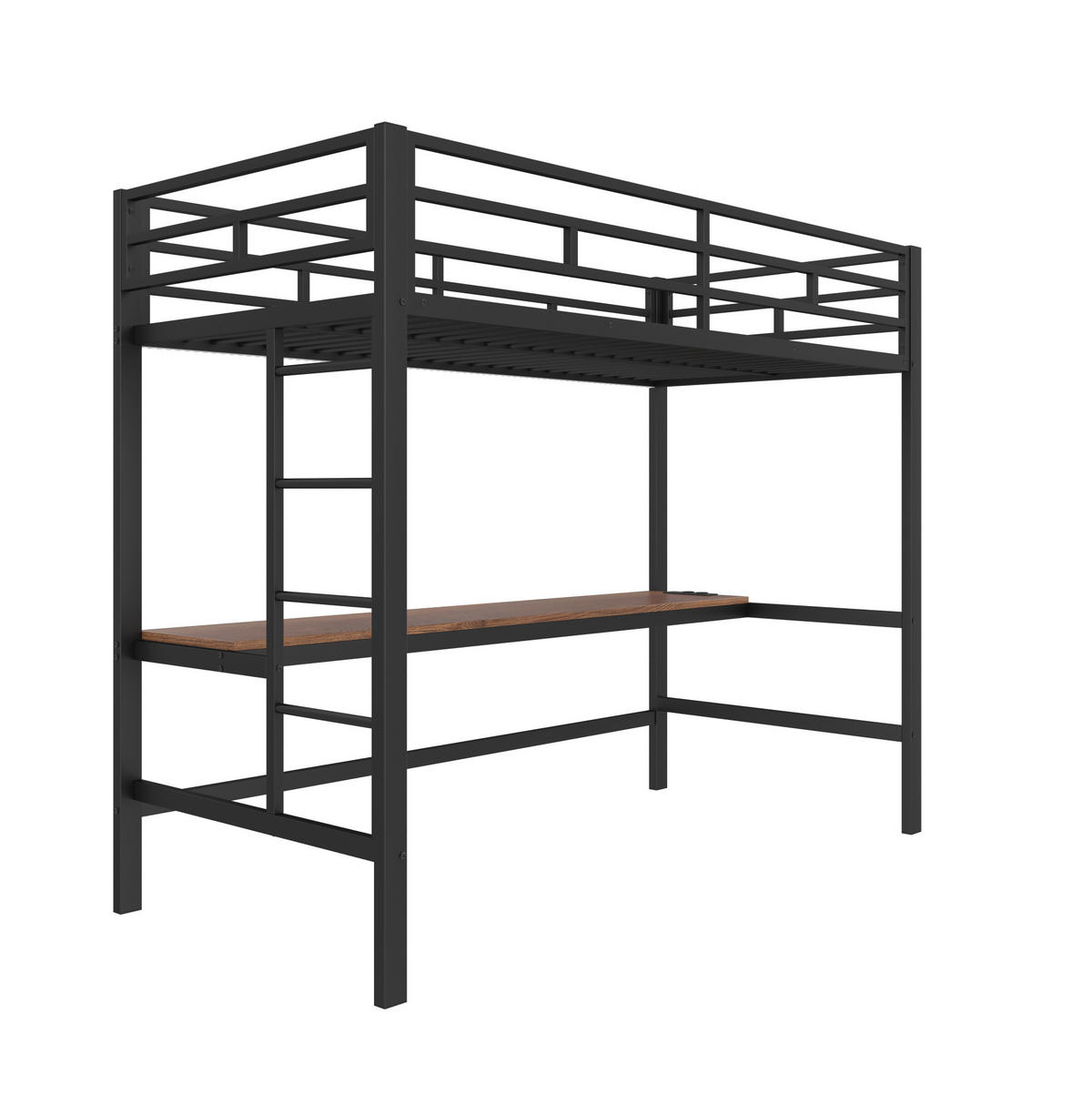 HOCHBETT 90/200 cm Schwarz aus Metall mit Tisch und Lichtleiste - Schwarz, Metall (90/200cm) - OKMYHOME