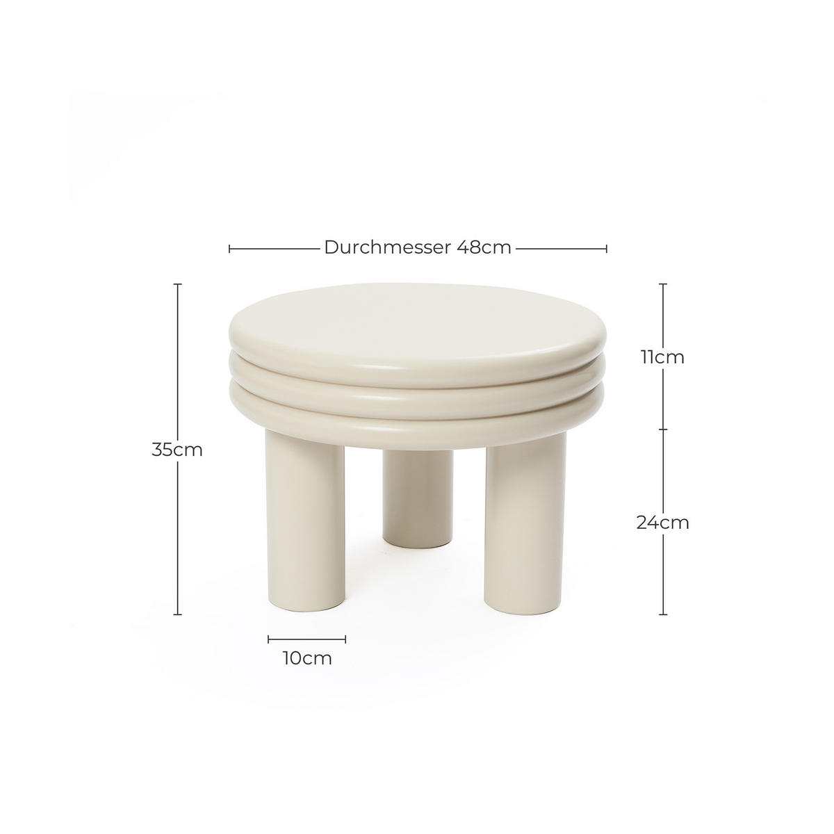 COUCHTISCH Rund, Elfenbein | Ø48 x H35 cm - Weiß, Holzwerkstoff (48/48/35cm) - Hometopia
