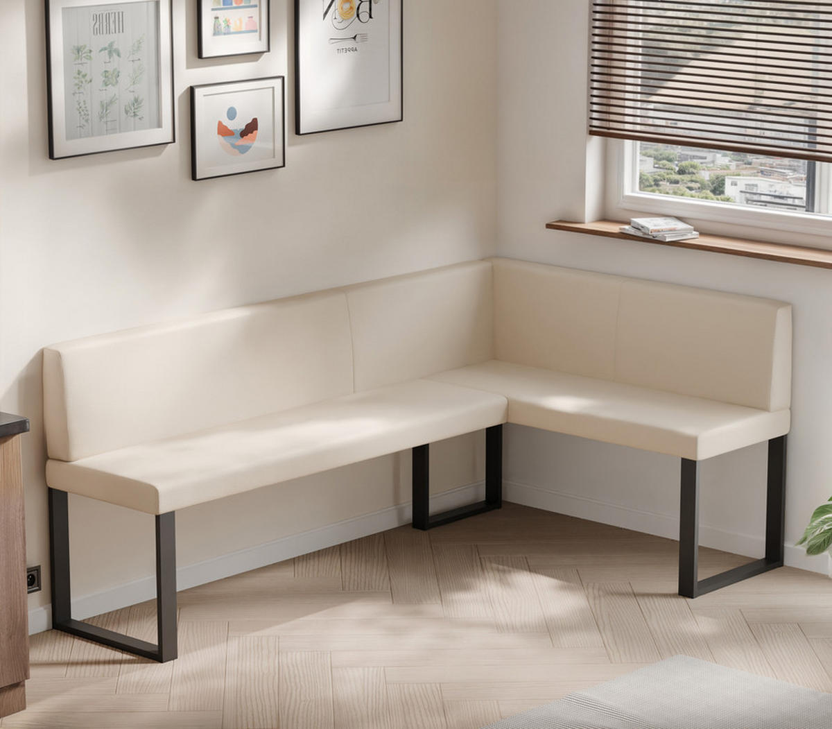 ECKBANK rechts SANA U Kunstleder glatt, 128/168 cm Beige - Beige, Kunststoff/Textil (128/168cm) - Idohome