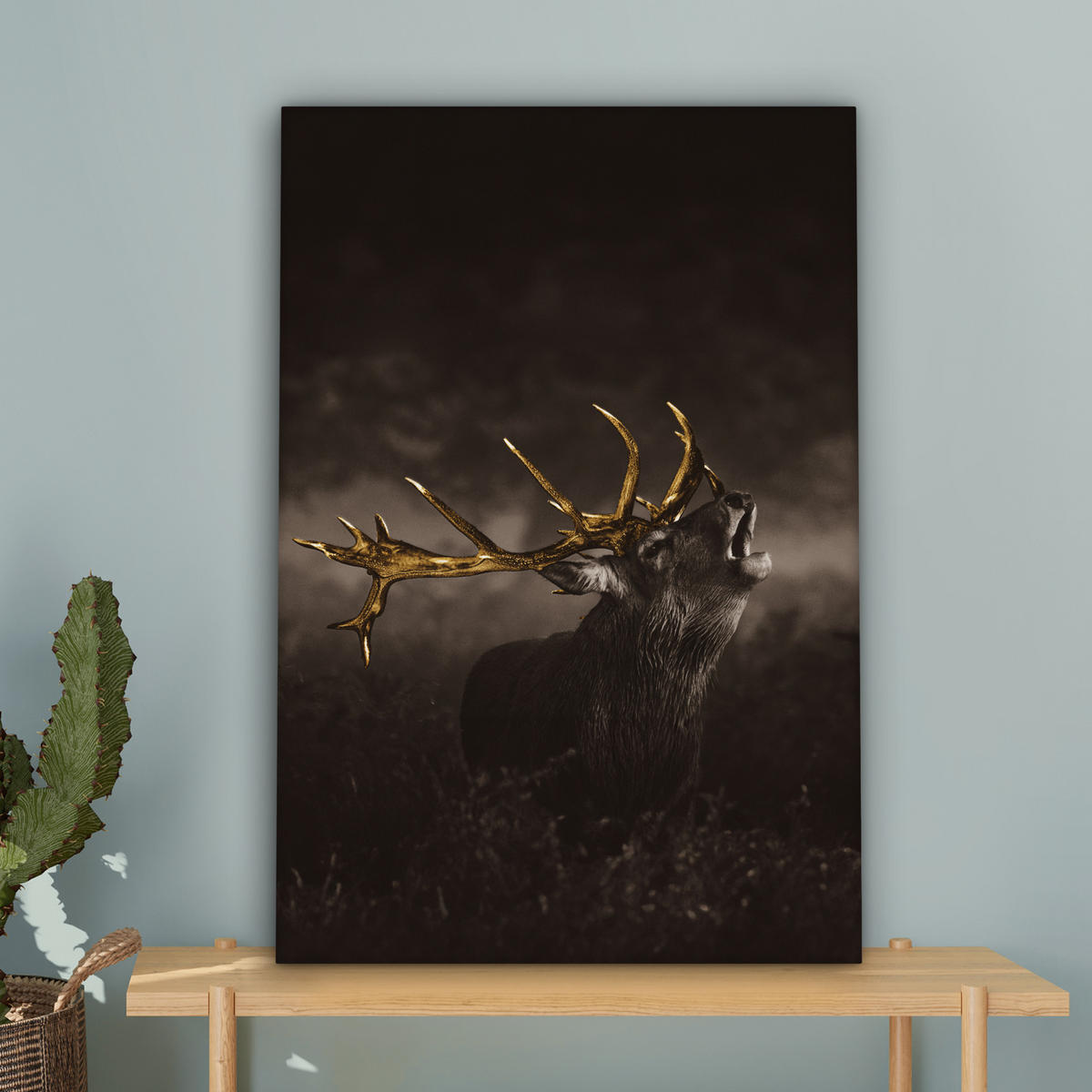 LEINWANDBILD Rotwild - Schwarz - Gold 40x60 cm - Braun, Textil (40/60cm) - MuchoWow