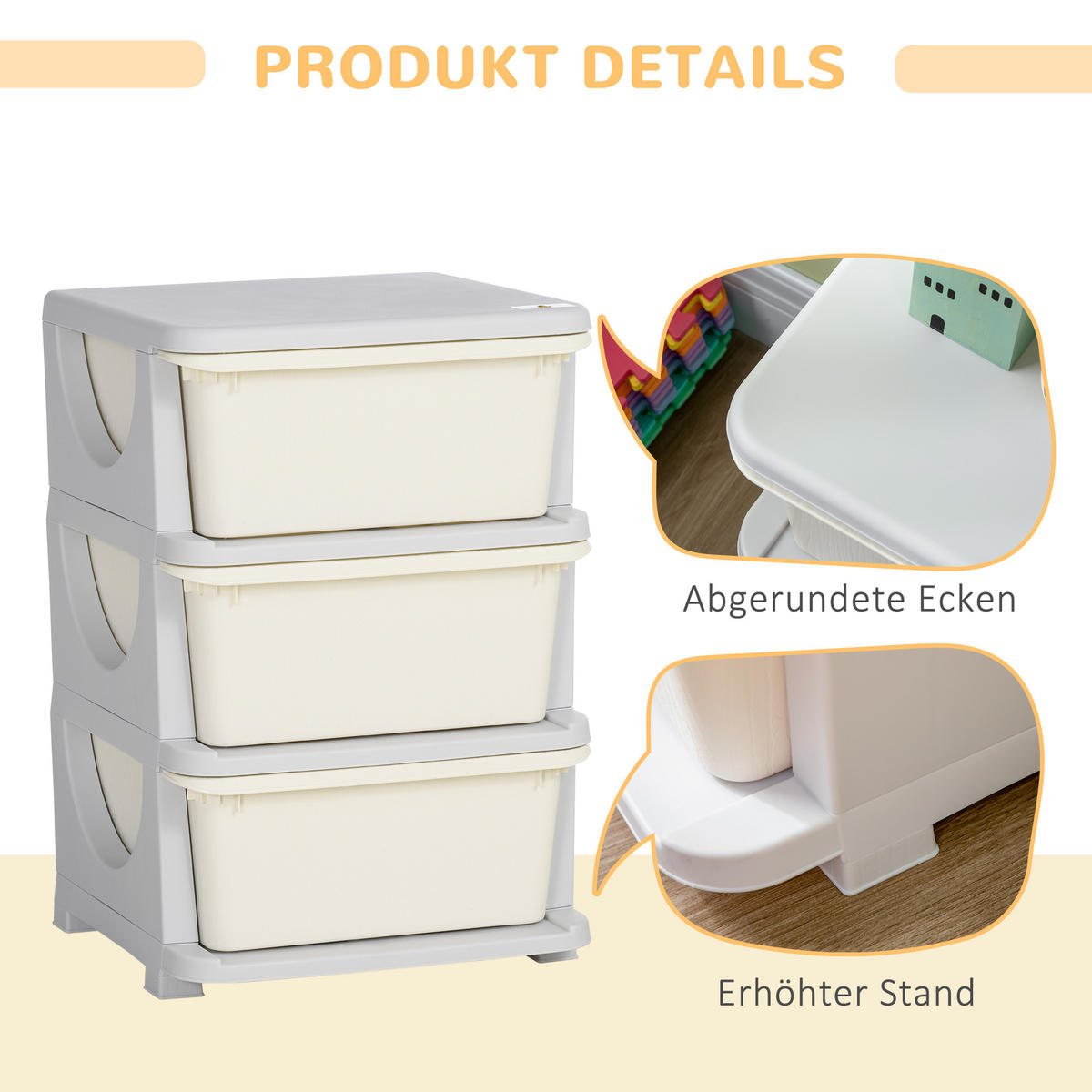 SCHUBLADENSCHRANK Kunststoff Cremeweiß - Creme, Kunststoff (37/56.5/37cm) - HOMCOM