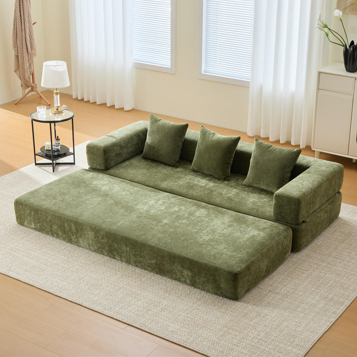 SCHLAFSOFA 198/79/60 cm Grün mit Aufbewahrungstaschen - Grün, Textil (198/60/79cm) - Oxeza