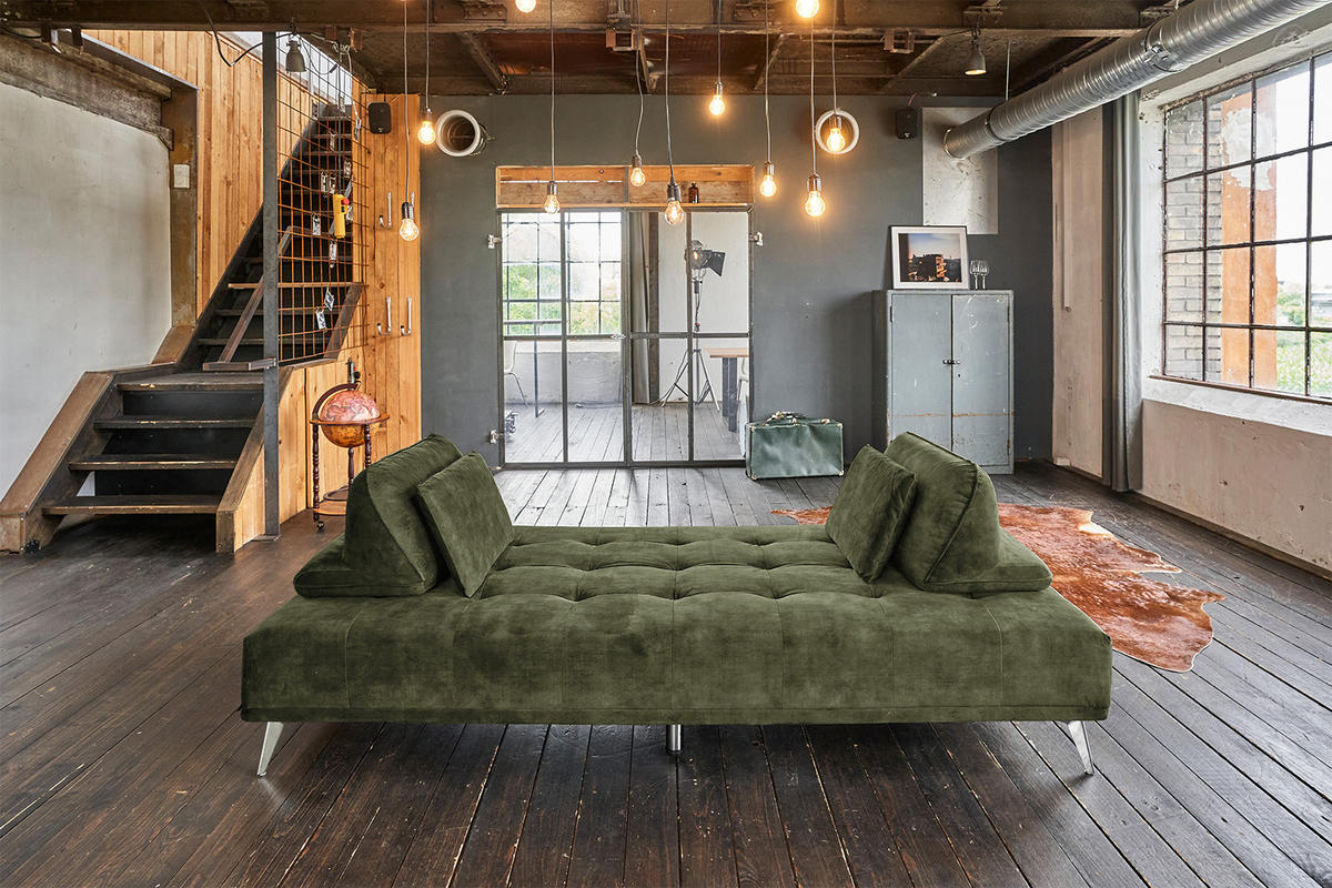 ECKSOFA MIT HOCKER WIOLO Dunkelgrün Velvet - Dunkelgrün/Silberfarben, Textil (350/350cm) - KAWOLA