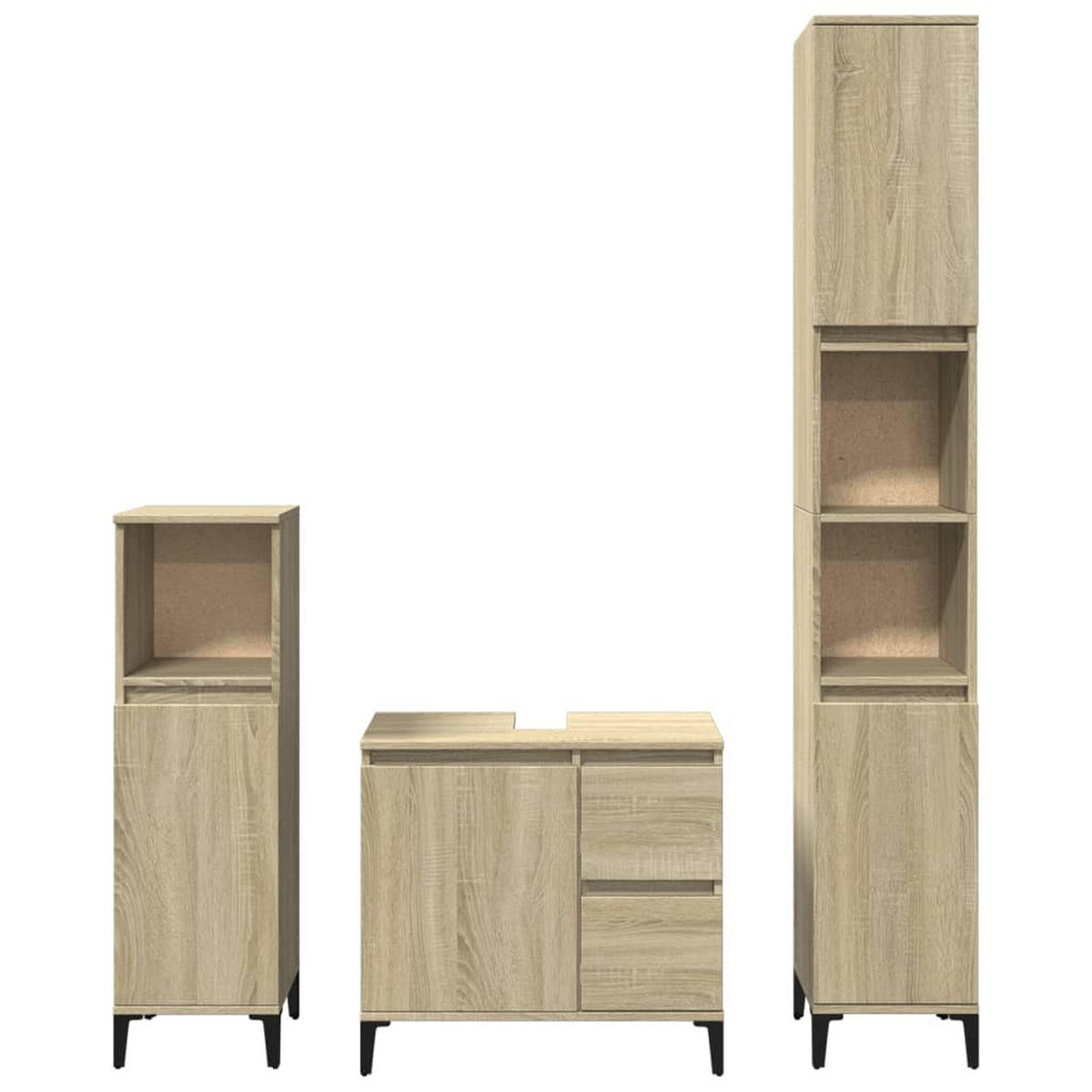 BADMÖBEL-SET 3-TLG. Sonoma-Eiche Holzwerkstoff - Braun, Holzwerkstoff (30/190/30cm) - vidaXL