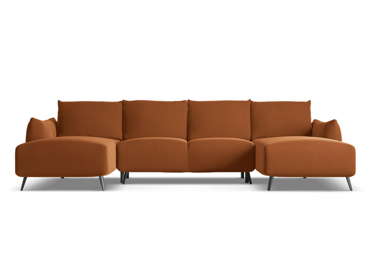 WOHNLANDSCHAFT Samt Stoff Orange - Terra cotta/Schwarz, Textil/Metall (317/86/162cm) - Makamii