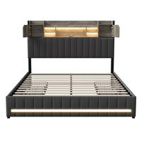 POLSTERBETT 140x190 cm mit LED, USB, 4 Schubladen, Leinen, Grau - Grau, Metall (140/190cm)