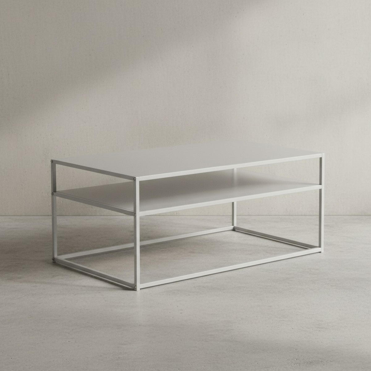 COUCHTISCH Weiß Metall Industrial 100x60x45cm mit Stauraum und Ablagefach - Weiß, Metall (60/100/45cm) - KADIMA DESIGN