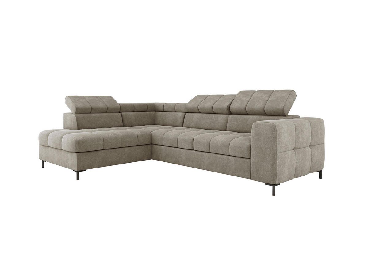 ECKSOFA PABLO VOGUE L-förmig mit Bett Bettkasten verstellbare Kopfstützen weicher Metallfüße freistehend LINKS 201x270x97 cm Beige - Beige, Holz/Textil (201/270cm) - DomoHome