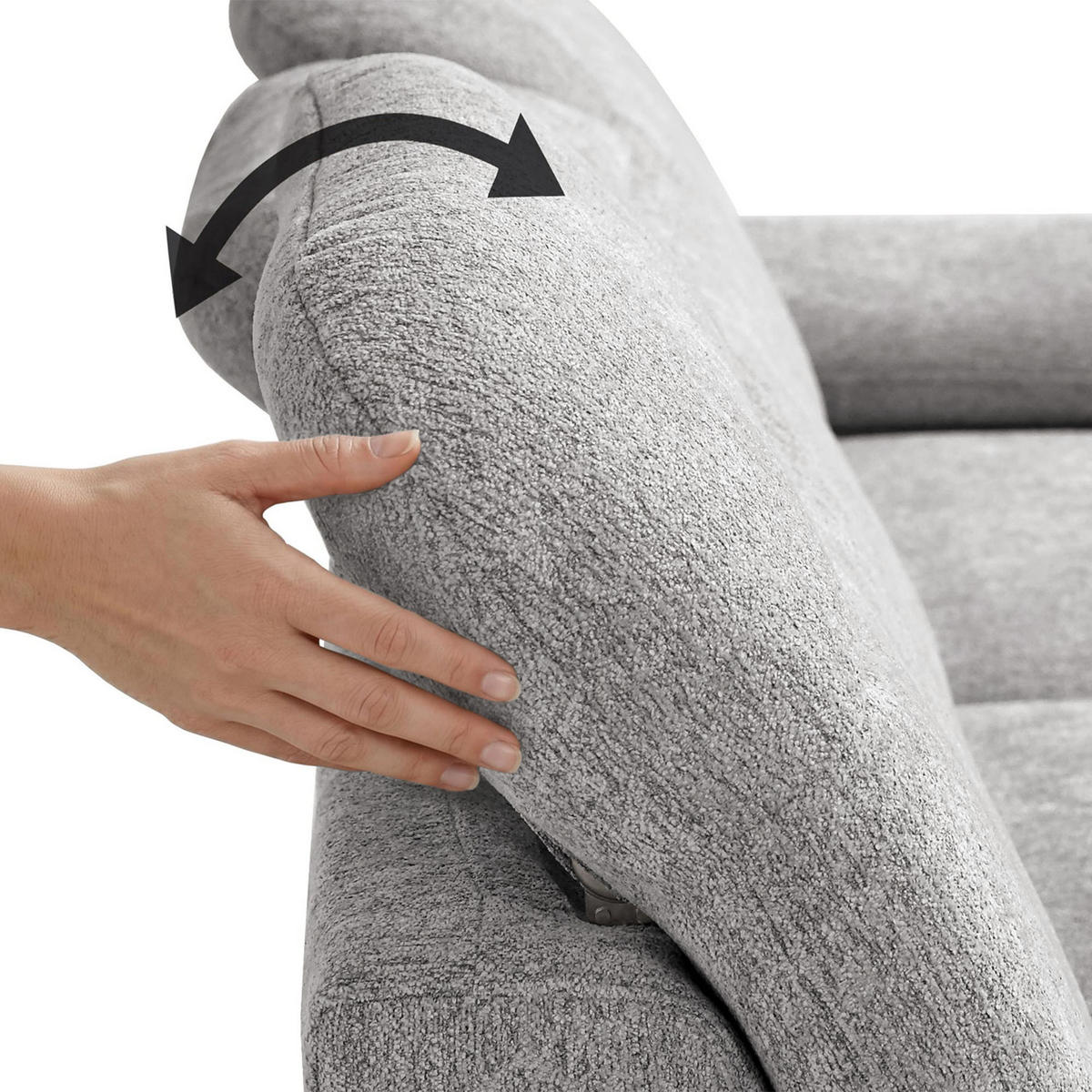 ECKSCHLAFSOFA Sora Mini mit verstellbaren Kopfstützen und Schlaffunktion, Chenille-Stoff, Hellgrau, Rechts - Hellgrau/Schwarz, Textil (190/285cm) - Beautysofa