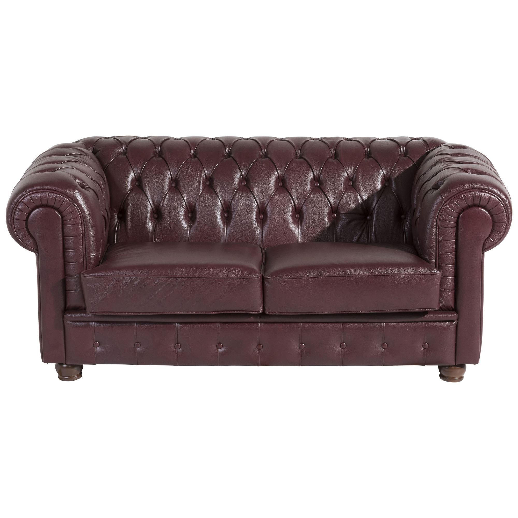 SOFA 2-Sitzer Kalea Bezug Wischleder Buche nussbaum dunkel / rot - Rot, Leder (172/76/98cm) - 58aufmkessel