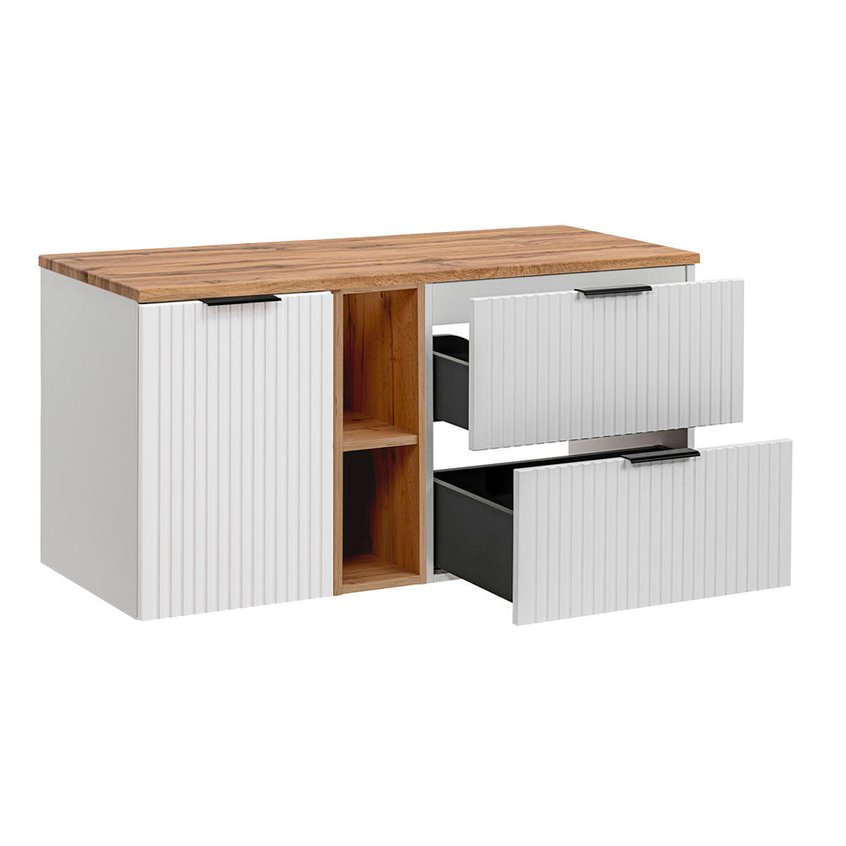 BADMÖBEL Adriel 2er-Set Weiß und Holz - Weiß, Holzwerkstoff (120.8/59/46cm) - Petits-meubles