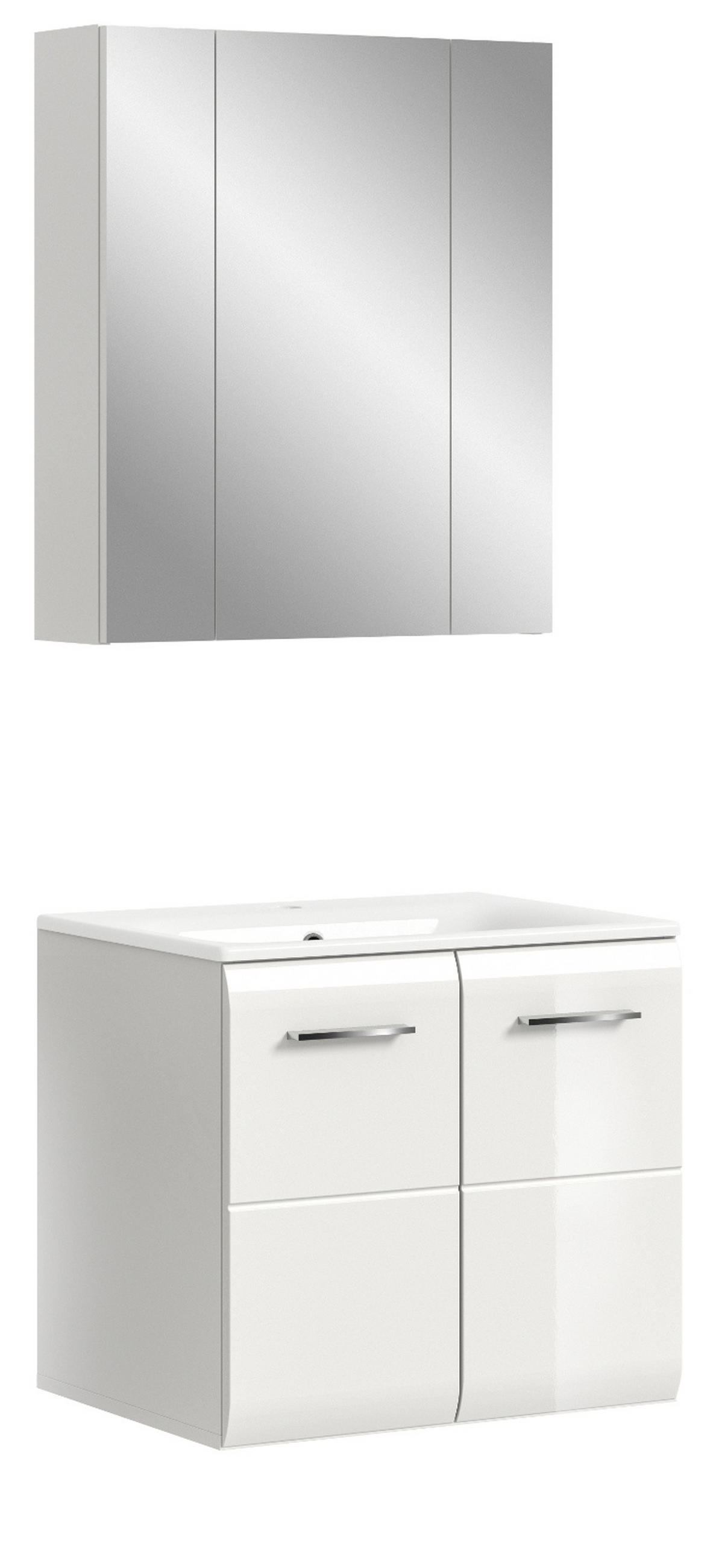 BADMÖBEL-SET 2-teilig weiß Hochglanz, Kombination inklusive Waschbecken 60 cm - Weiß Hochglanz/Silberfarben, Glas/Keramik (60/185/46cm) - Inn.Furn