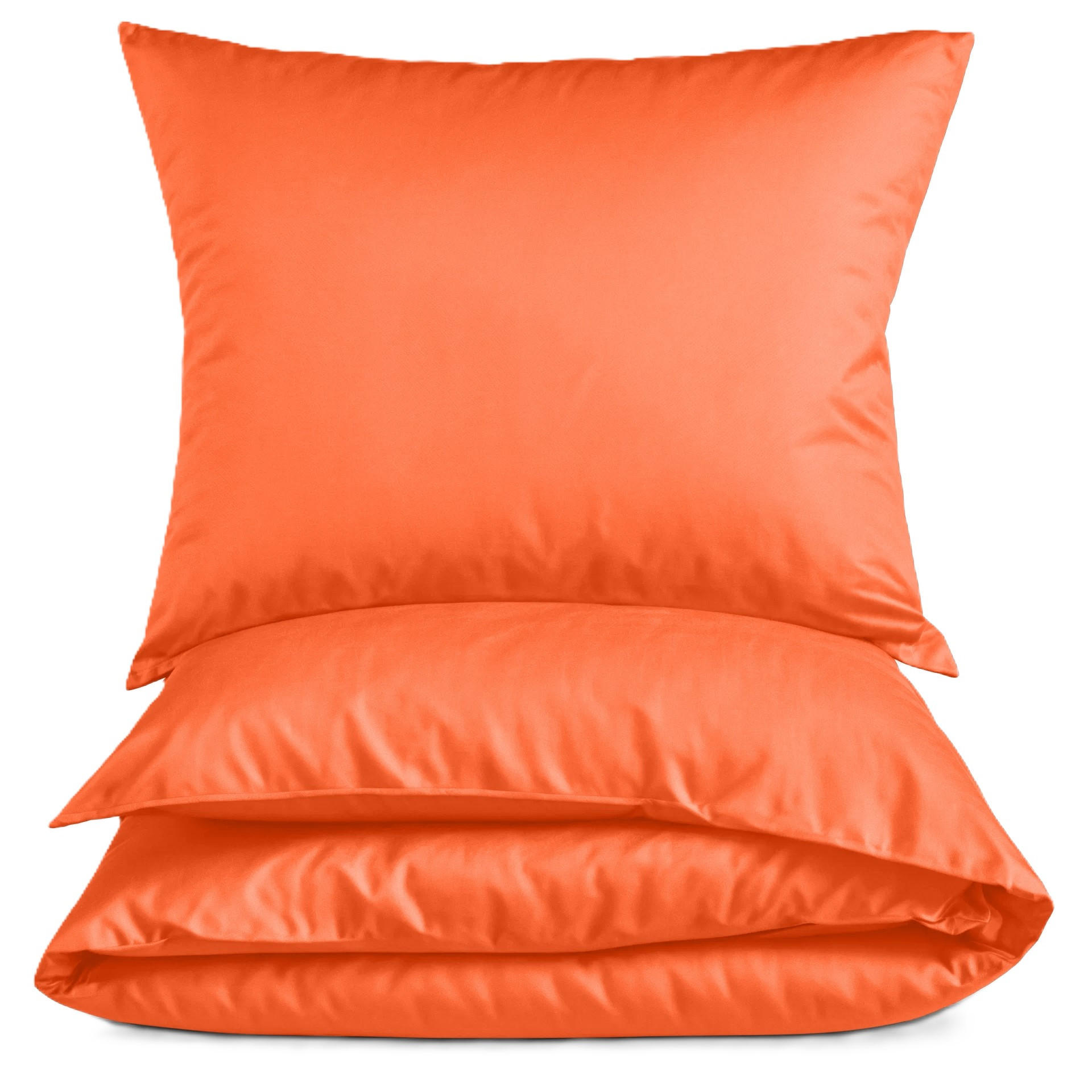 MAKO-SATIN-BETTWÄSCHE 135x200 Bettbezug einfarbig 100% Baumwolle - Uni Orange Hummer - Dunkelorange, Textil (135/200cm) - Carpe Sonno