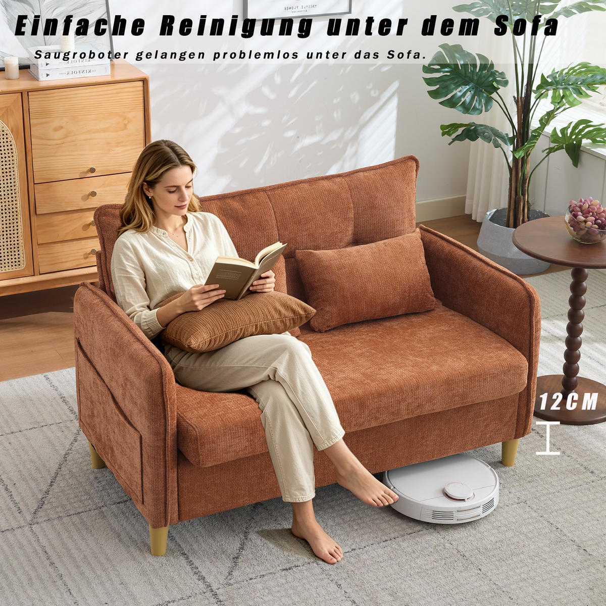2-SITZER-SOFA DE-33995 mit Seitentaschen Braun - Braun, Holz (75.5/83/127cm) - ComfortXL