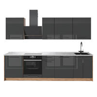 KÖK Fame-Line, Antracit högblank/Goldkraft ek, 280 cm AP Marble - Honungsek/Svart högglans, Träbaserade material (280/206.8/60cm) - Vicco