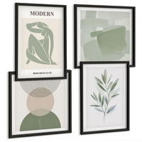 BILDER SET 4er Set - 50x50 cm & 40x60 cm Schwarzer Rahmen - Stilvolle abstrakte Pflanzengrafiken - Schwarz, Kunststoff (50/50cm) - TULUP