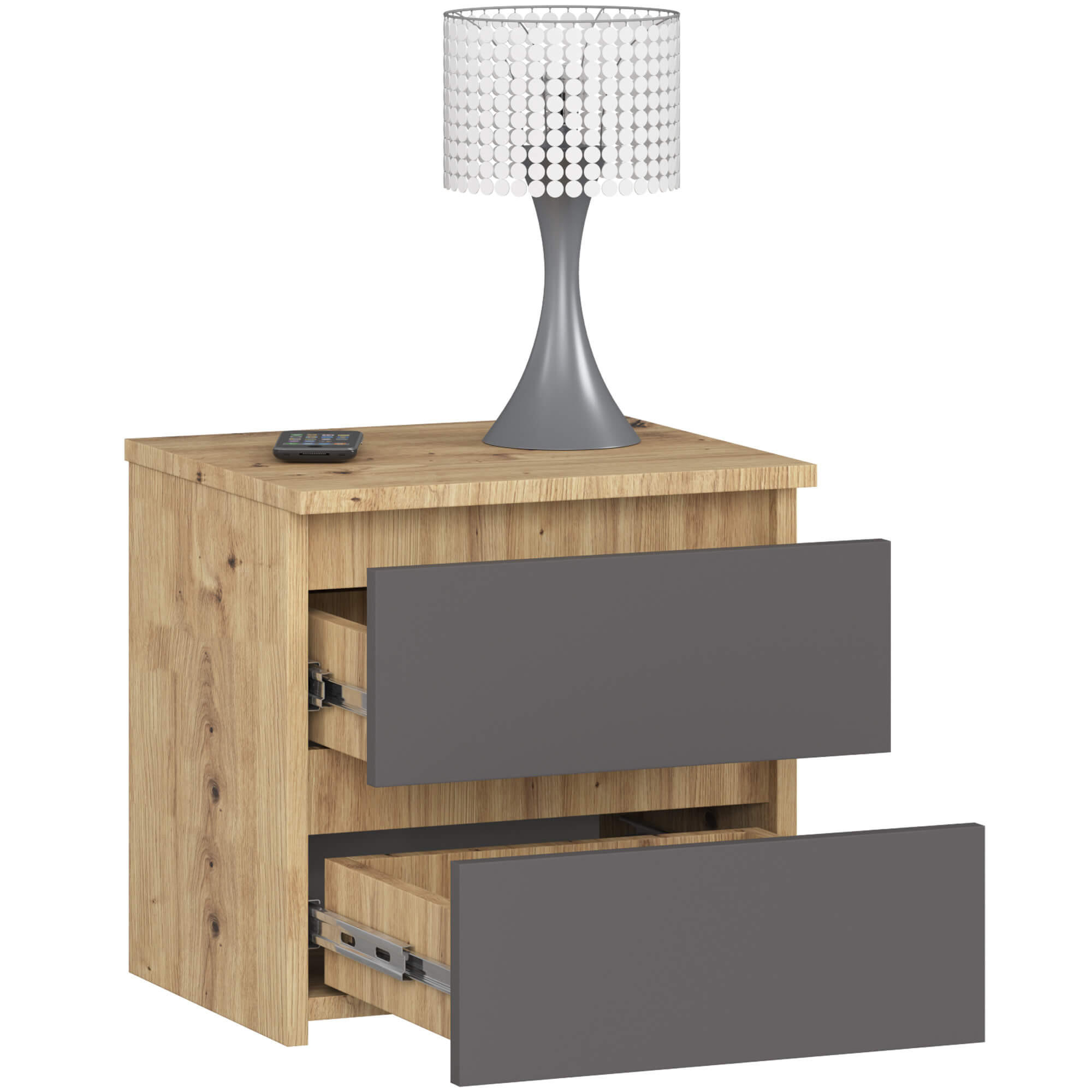 NACHTSCHRANK Eiche Artisan, Grau 40x35x40 cm - Graphitfarben/Eiche Artisan, Holzwerkstoff (40/40/35cm) - Akord