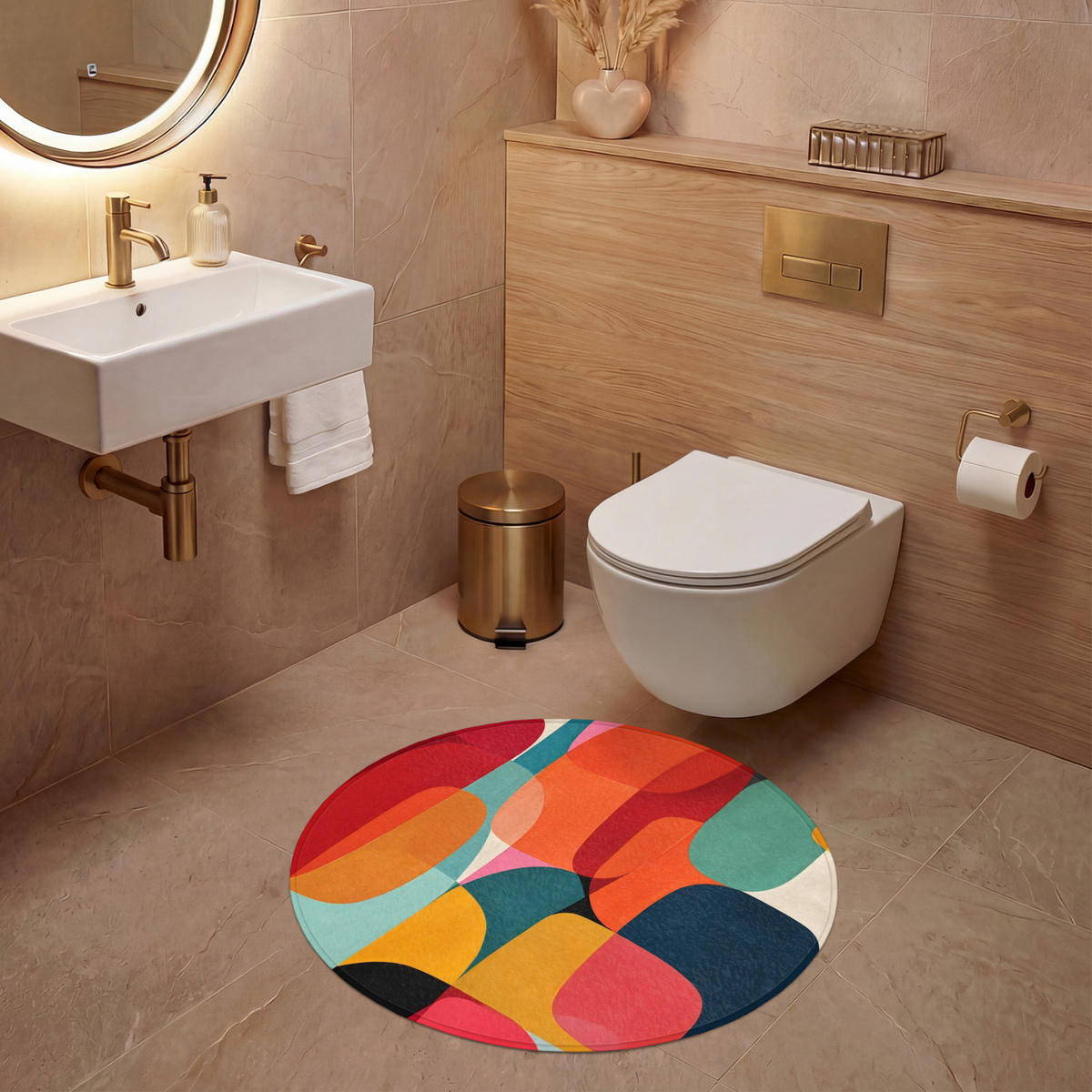 WC PŘEDLOŽKA Tvary - barevné - abstraktní - letadla 70x70 cm - různobarevná, textil/plast (70/1cm) - OnlyWow