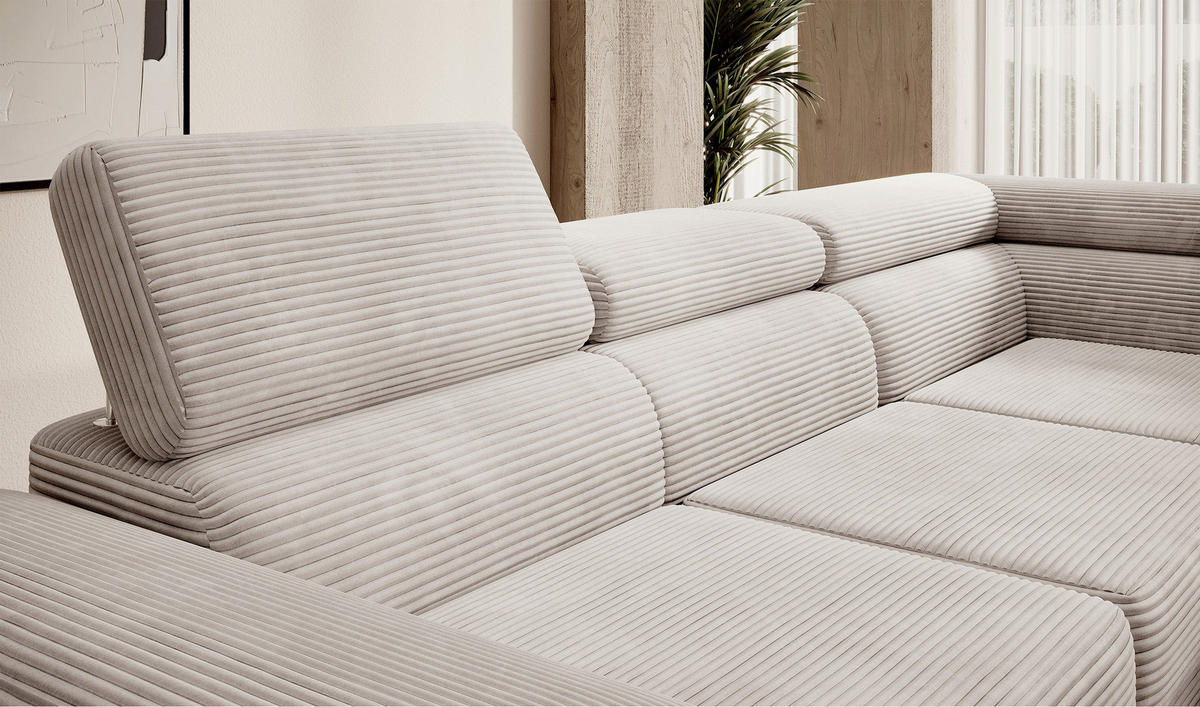 ECKSOFA Stevil Graubeige Cordbezug - Greige/Silberfarben, Textil/Metall (275/203cm) - Selsey