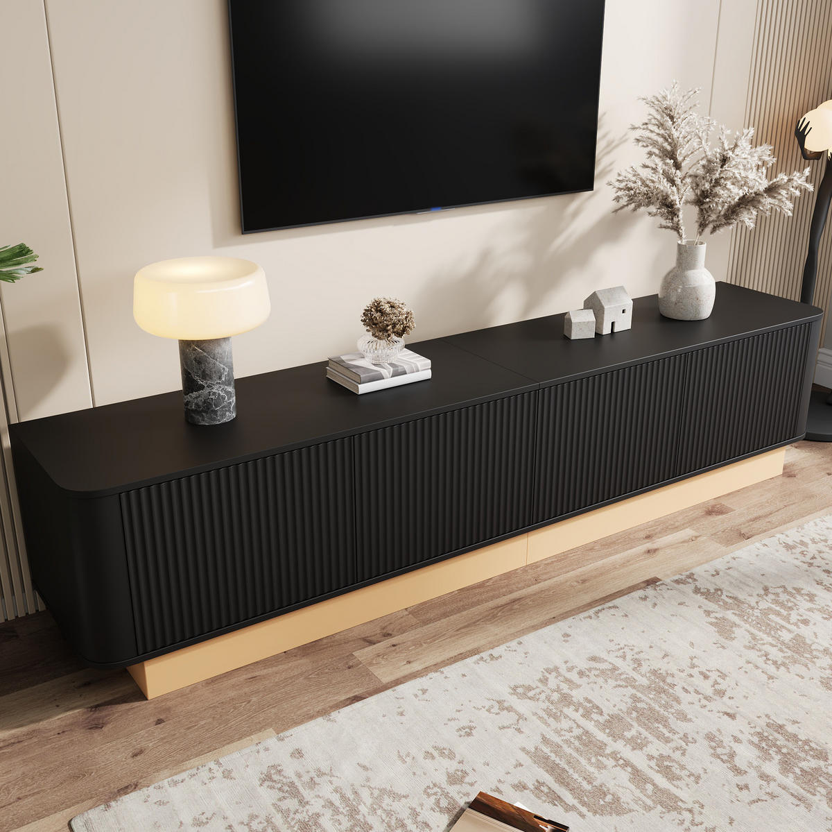 TV-LOWBOARD mit 4 Türen 200 x 40 cm MDF Schwarz - Schwarz, Holzwerkstoff (40/47.5/200cm) - Beauniv
