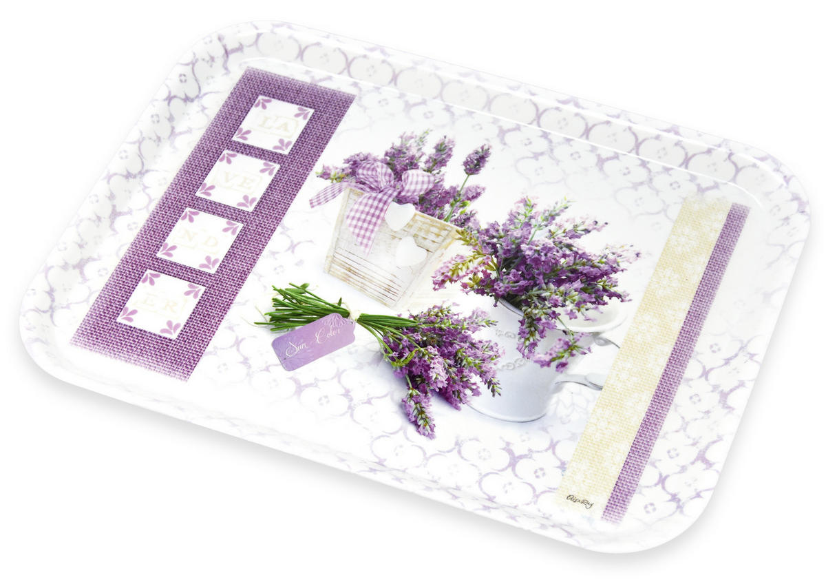 TABLETT Lavendeltraum, rechteckige Melamin Serviertablett 38x26 cm - Flieder, Kunststoff (26/2/38cm) - Lashuma