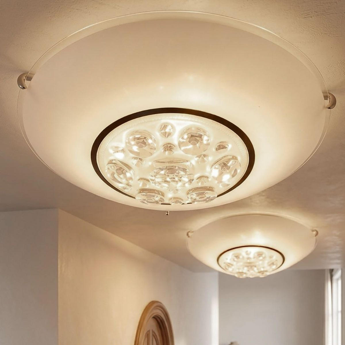 2X LED DECKENLEUCHTE Metall Kristalloptik Silber - Silberfarben, Glas (25/25/10cm) - Globo Lighting