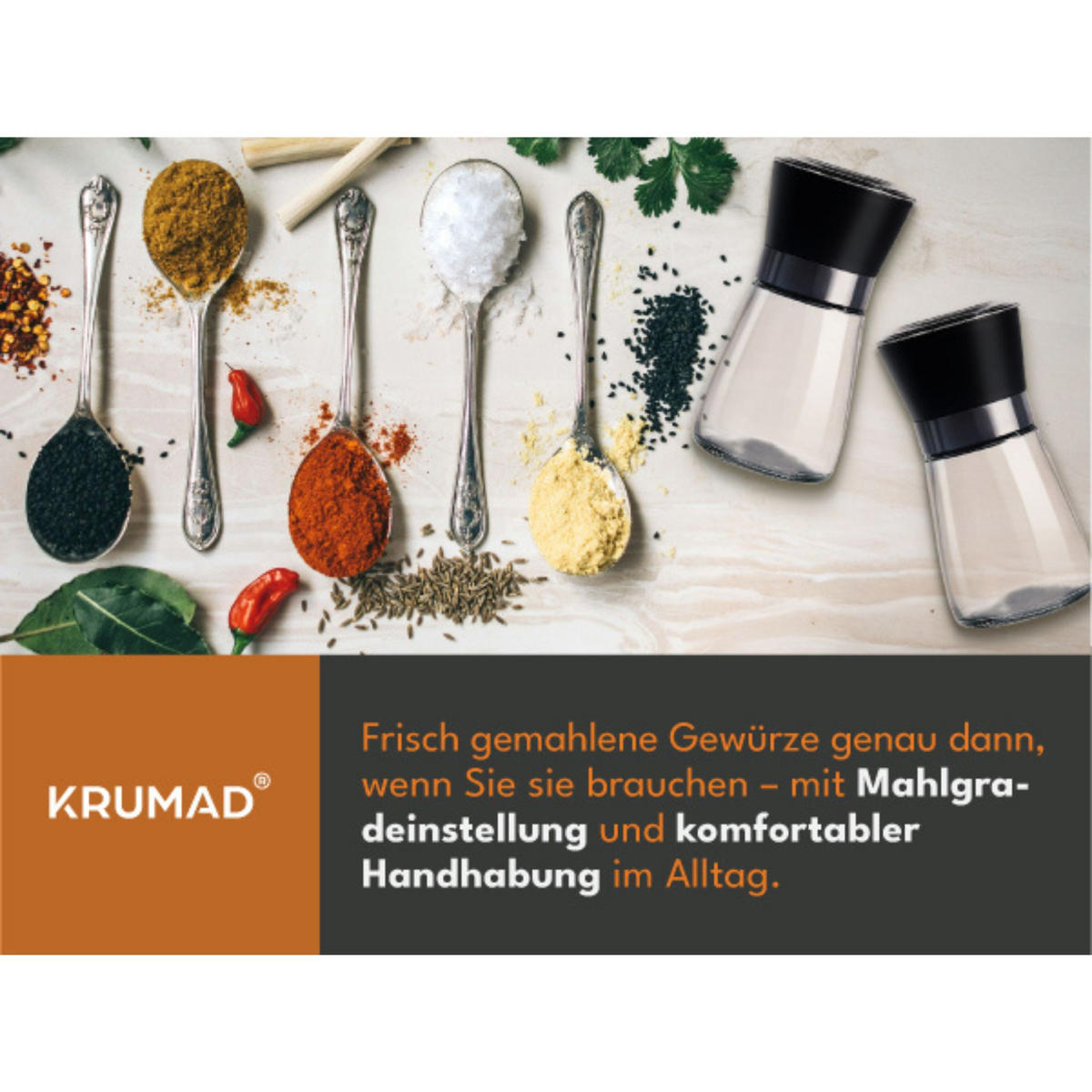 GEWÜRZMÜHLE Salz & Pfeffer 2er-Set - Transparent, Glas (5/10/5cm) - KRUMAD