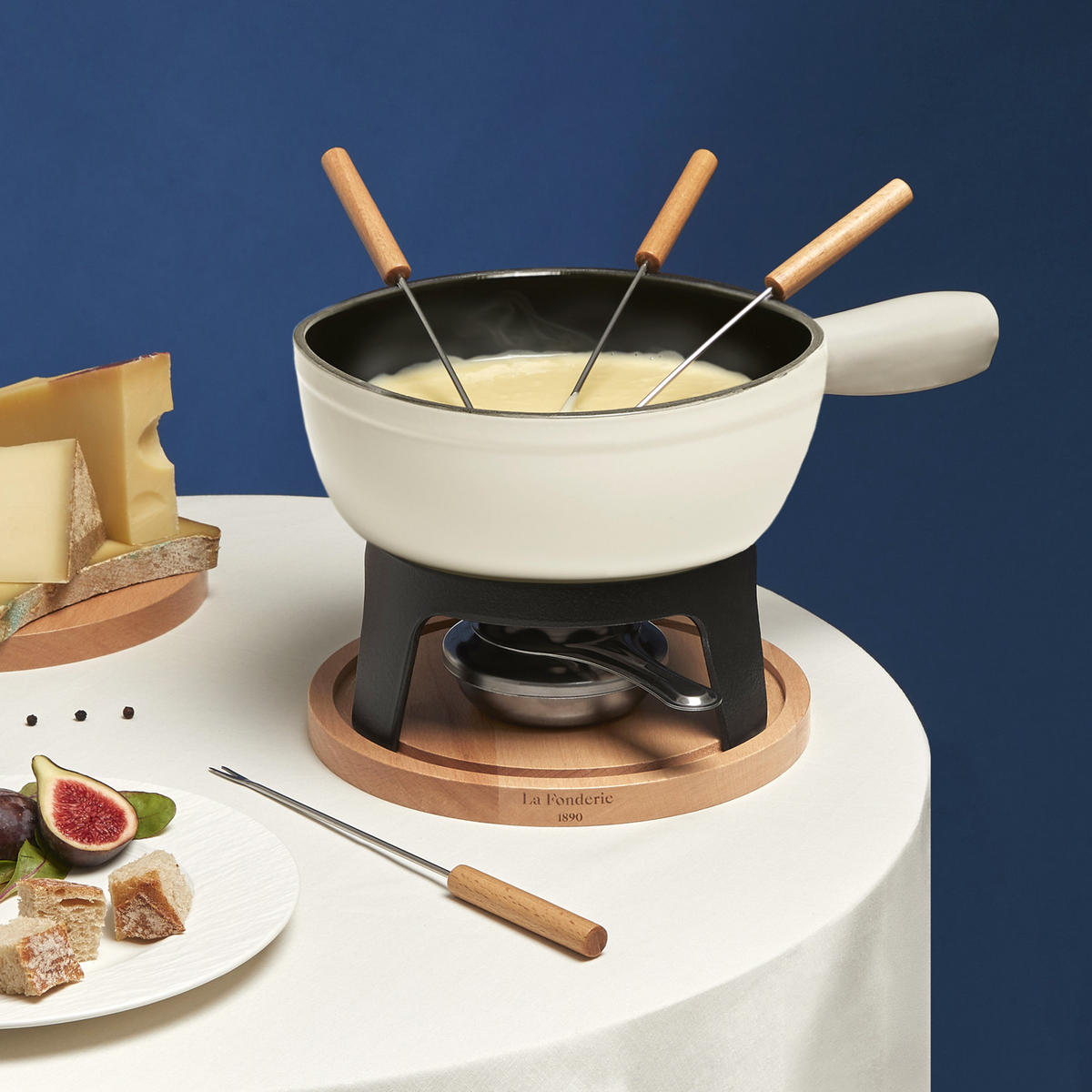 FONDUE-SET MONT BLANC Beige, 6-Personen, Gusseisen, Käse- und Schokoladenfondue, 6 Gabeln Kapazität 1.8L - Creme, Metall (21/17/21cm) - La Fonderie 1890