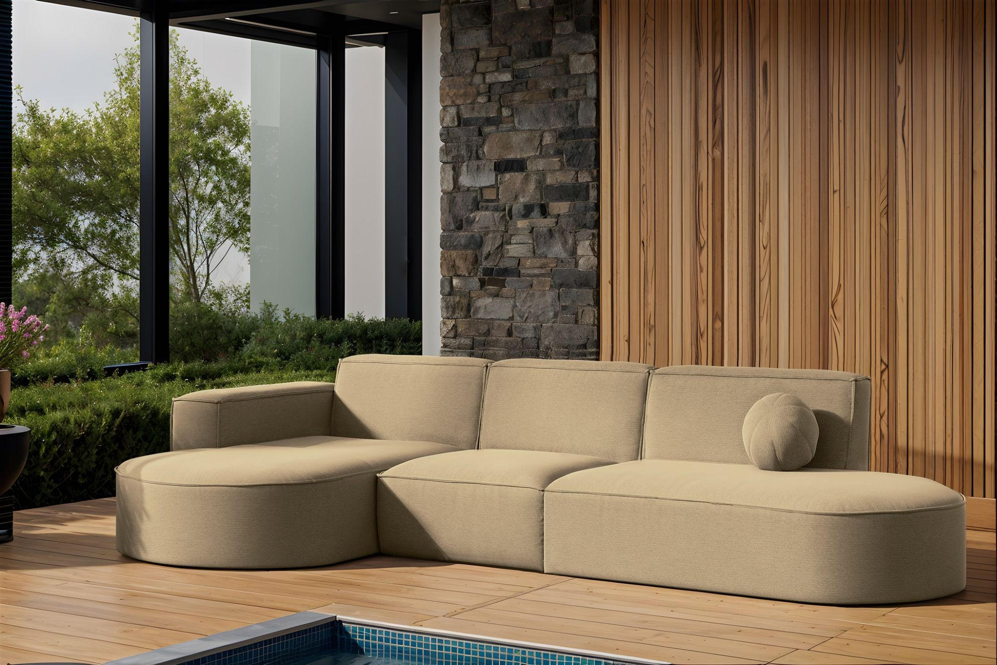 ECKSOFA Sunday - Beige, Holzwerkstoff (296/78/165cm) - Fun Möbel