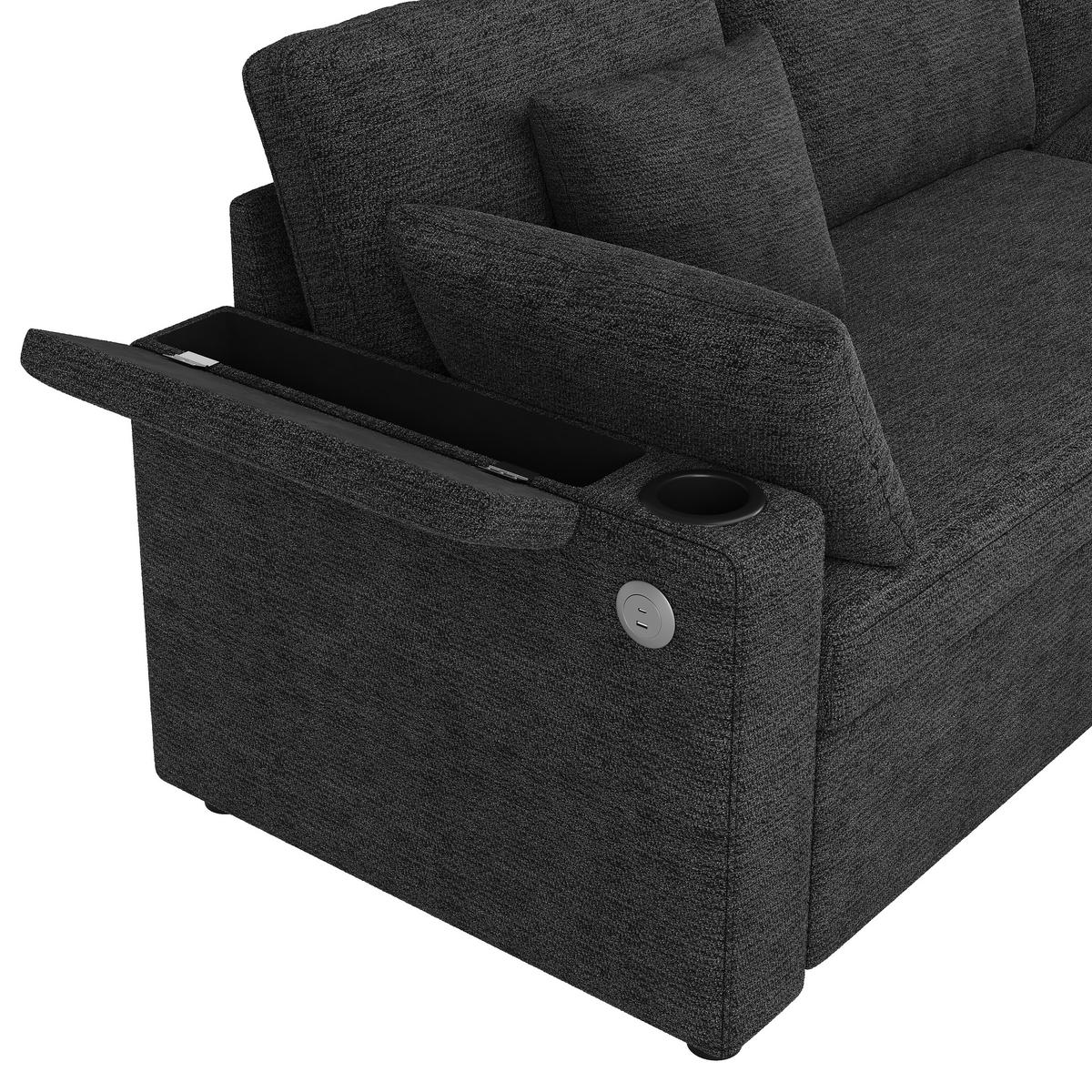 ECKSOFA mit Schlaffunktion Stauraum und USB Type-C - Grau, Textil (204/204cm) - EVRYAE