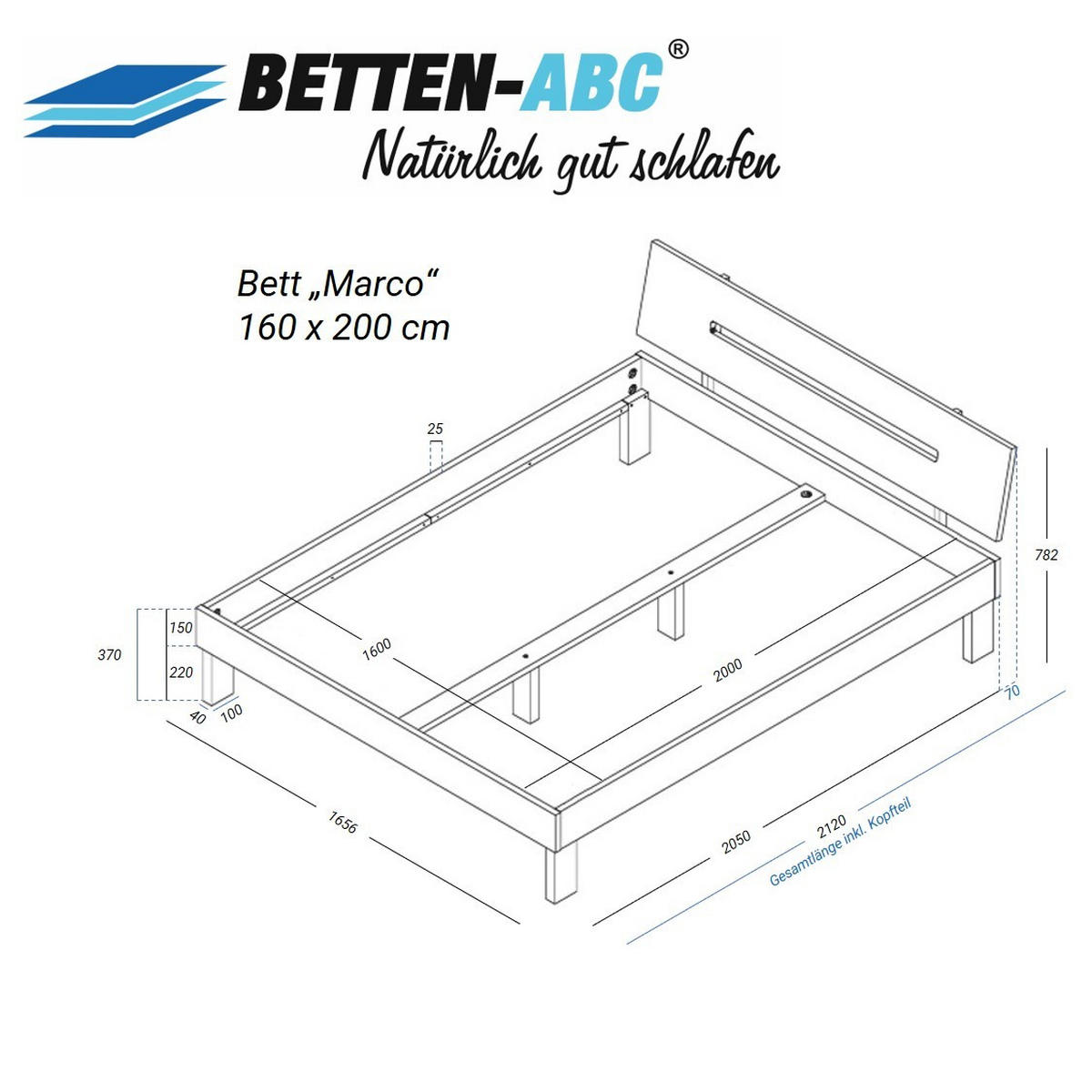 BETT Bubema Marco – Massivholzbett aus Kernbuche mit Kopfteil, natur geölt - Weiß, Holz (160/200cm) - Betten-ABC
