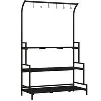 GARTENREGAL aus Metall 110x50x170 cm Schwarz mit 3 Ebenen & 6 Haken - Schwarz, Metall (50/170/110cm) - Modfu