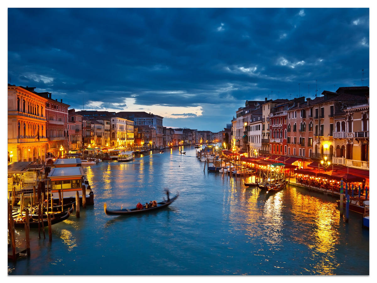 FOTOTAPETE für Büro Venezianischer Kanal Gondeln Abendstimmung Romantik 350x256 - Orange/Braun, Papier (350/256cm) - Muralo